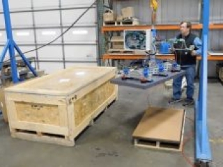 Gorbel moveable gantry crane combined with a Cynergy vacuum lifter